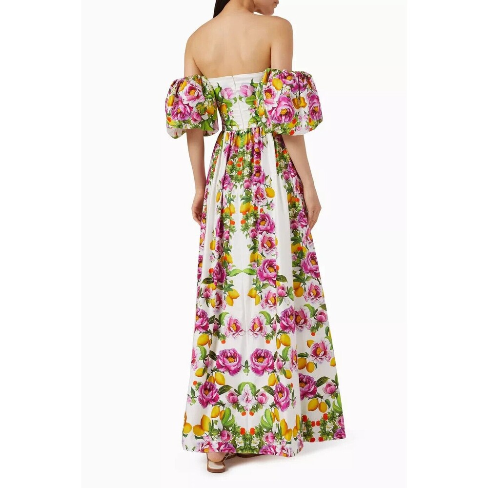 NWT. $1K BORGO DE NOR Pink Juliet Floral Print Off-shoulder Dress SZ 12 white - Picture 7 of 12